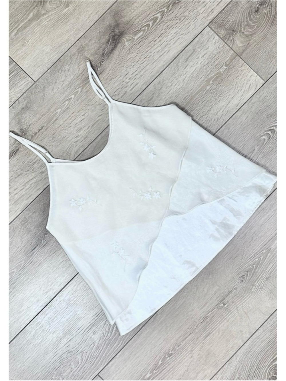 Valerie Stevens Floral Embroidered Chemise Vintage Tank Top Ivory